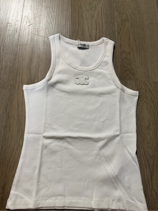 Celine Tops - Celine White Ribbed Muscle Tank with Embroidered Logo